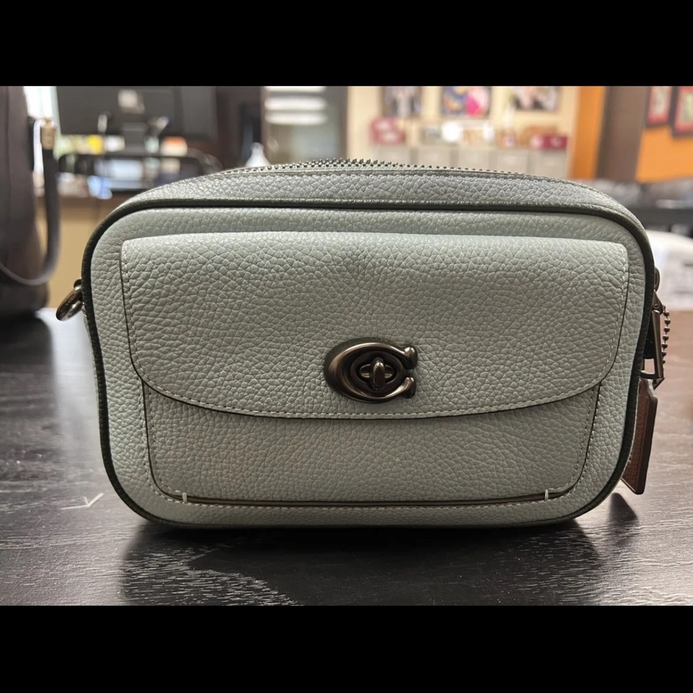 Coach C0695 Crossbody Colorblock Sage Blue Leather Willow Camera Bag